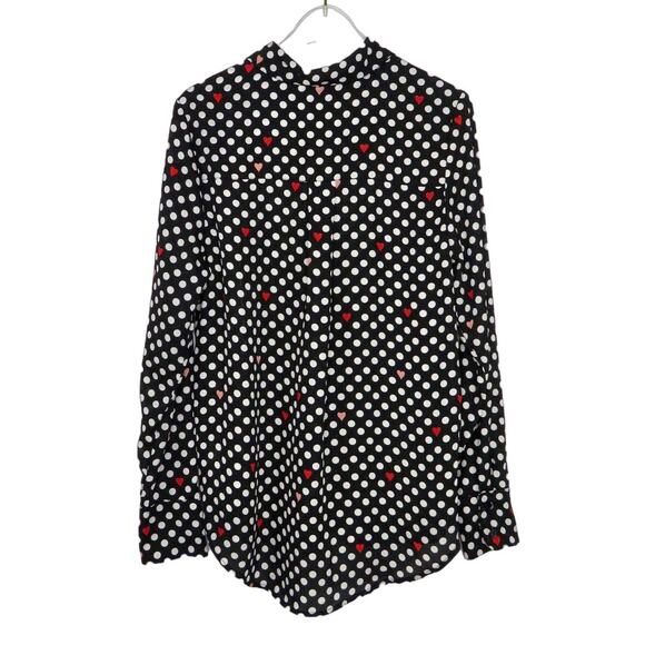 Urban Outfitters Popsugar Black Polka Dot Red Heart Polka Dot Button Down Blouse - Picture 4 of 6